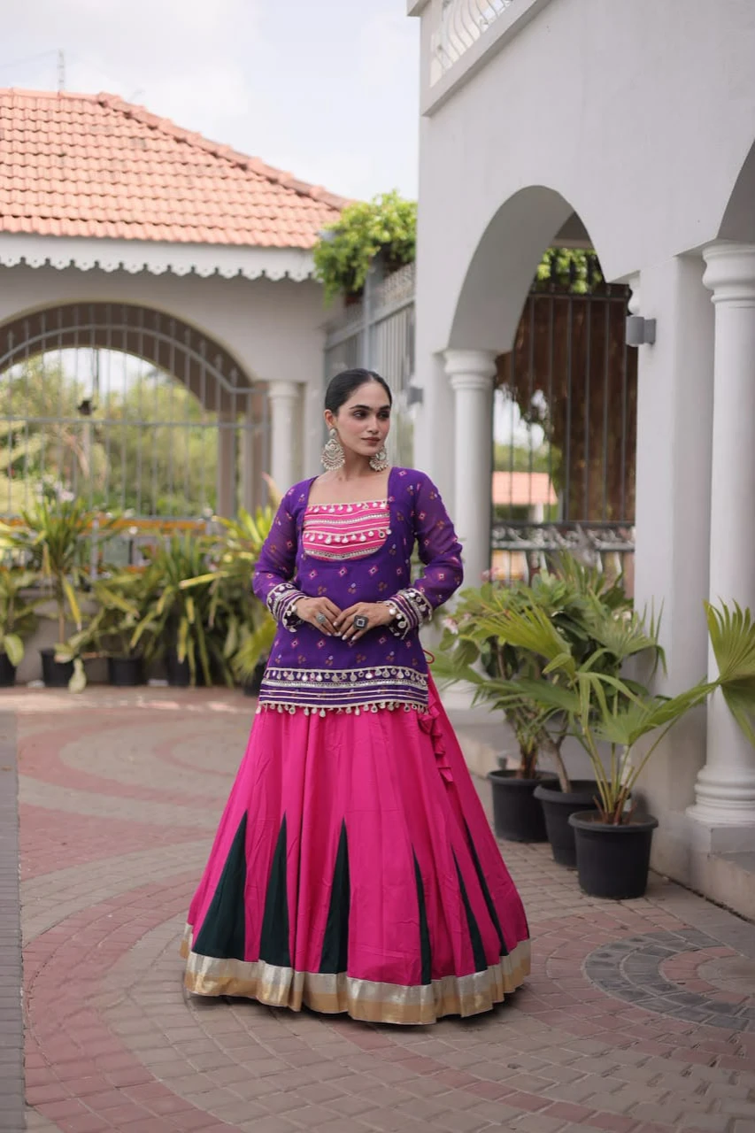 Navrathri Lehenga Choli - Olive Green Bandhini Print